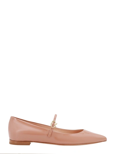 Gianvito Rossi Patent Mary Jane Buckle Ballerina Flats In Brown