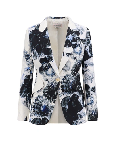 ALEXANDER MCQUEEN VISCOSE BLAZER WITH CHIAROSCURO PRINT AND SHOULDER PADS