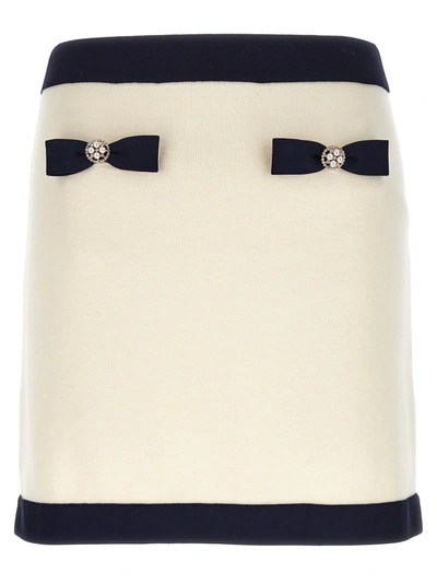 Self-portrait Cream Knit Bow Mini Skirt In Ivory