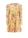 ZIMMERMANN LINEN AND SILK DRESS WITH FLORAL MOTIF