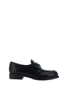 Prada Logo Plaque Spazzolato Leather Platform Moccasins