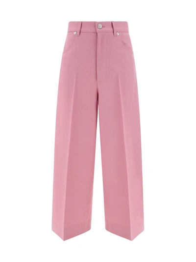 Gucci Pleated Wool Wide Pants In Dream Candy