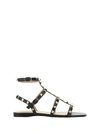 Valentino Garavani Rockstud Flat Calfskin Sandal With Straps Woman Black 41.5