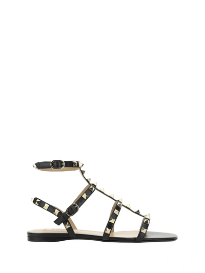 Valentino Garavani Rockstud Leather Sandals In Black