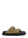 Isabel Marant Beige Suede Sandals With Decorative Buckles In Black