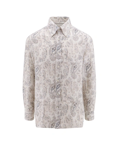 Brunello Cucinelli Linen Shirt With Paisley Motif In Beige