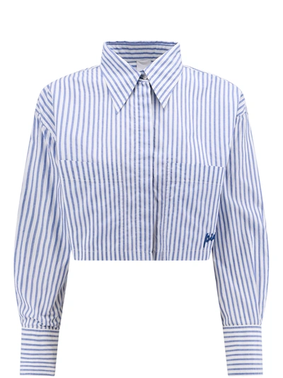 Pinko Striped Crop Shirt In Blue