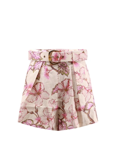 Zimmermann Matchmaker Floral Tuck Shorts In Coral Hibiscus