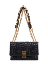 BALMAIN LEATHER SHOULDER BAG WITH ALL-OVER QUILTED MONOGRAM
