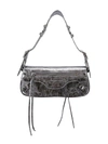 BALENCIAGA LAMINTED LEATHER SHOULDER BAG WITH METAL DETAILS