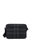 BURBERRY COATED CANVAS AND LEATHER SHOULDER BAG WITH CHECK MOTIF