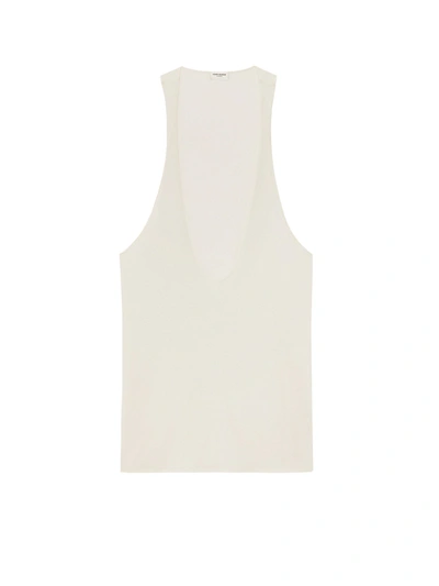 Saint Laurent Tank Top In Silk Crepe And Satin In White