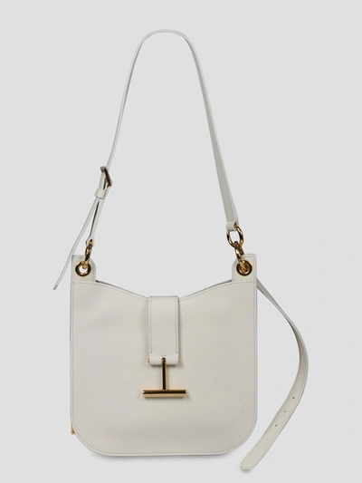 Tom Ford Small Leather Crossbody Bag In White