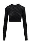 Dolce & Gabbana Cropped Mesh-stitch Viscose Sweater With Jacquard Dg Logo