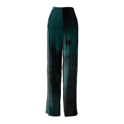 Alberta Ferretti Green Print Velvet Trousers