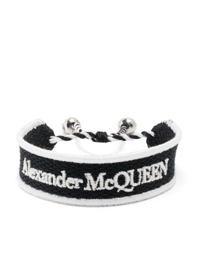 Alexander Mcqueen Logo-embroidered Woven Bracelet In Black