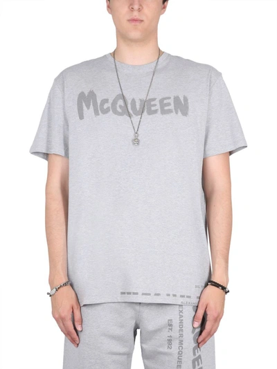 Alexander Mcqueen Mcqueen Graffiti T-shirt In Grey