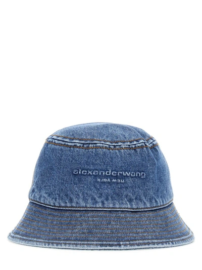 Alexander Wang Logo-embossed Cotton Bucket Hat In Blue