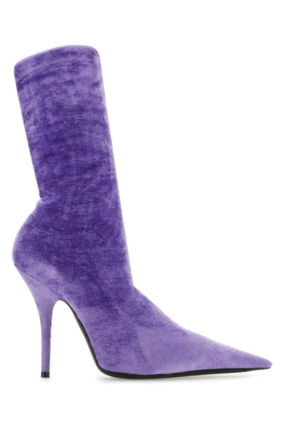 Balenciaga Knife Ankle Boots In Luxurious Velvet In Purple