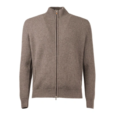 Barba 100% Cashmere Full Zipper Sweater In Gray