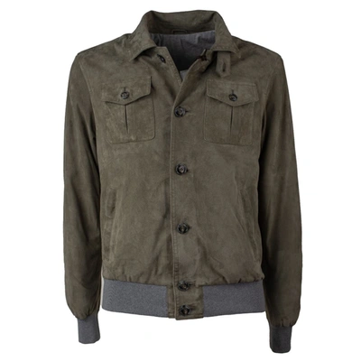 Barba Sage Suede Leather Jacket In Green