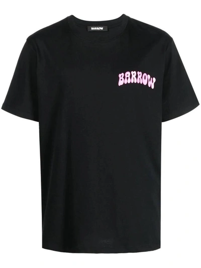 Barrow Black T-shirt With Graphic Print And Shiny  Lettering In Nero/black