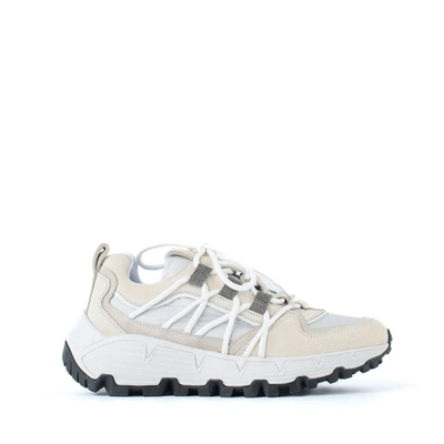 Brunello Cucinelli Leather And Fabric Sneakers With Monile Details In White