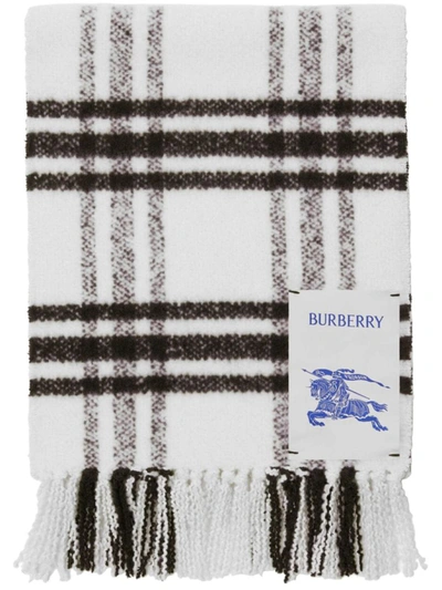 Burberry Check Motif Wool Scarf In Otter