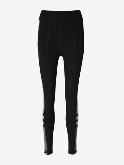 Burberry Checked Panel Stretch Leggings In Black