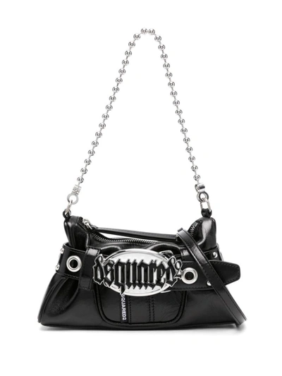 Dsquared2 Gothic Leather Shoulder Bag In Black