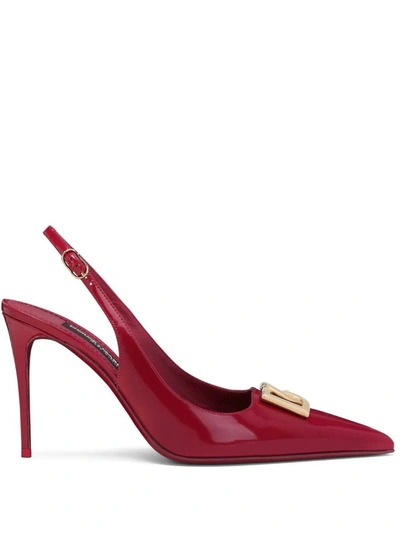 Dolce & Gabbana Dg Logo Patent Leather Slingback Pumps In Red