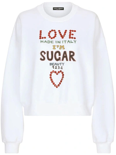 Dolce & Gabbana Slogan Printed Jersey Sweatshirt In Love Sugar F. Bco Ott