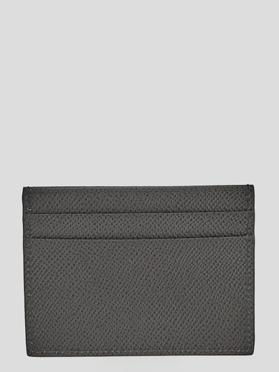 Dolce & Gabbana Compact Textured Card Holder In Calfskin In Grey