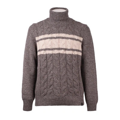 Fay Wool Mouliné Cable-knit Turtleneck Jumper In Brown