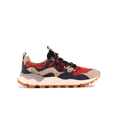 Flower Mountain Grey And Red Suede And Technical Fabric Trainers In Multicolor