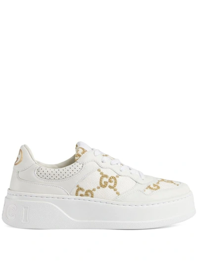 Gucci Gg Panelled Leather Sneakers In White