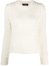 Fabiana Filippi White Crewneck Sweater With Ribbed Trim In Tricot Wool Blend Woman In Rafia