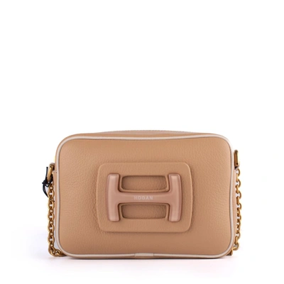 Hogan Camera Bag Shoulder Bag In Ginger Grained Leather In Beige