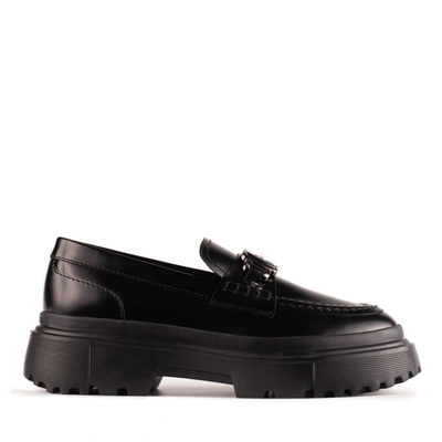 Hogan Glossy Penny Keeper Loafers With Chunky Platform In Black