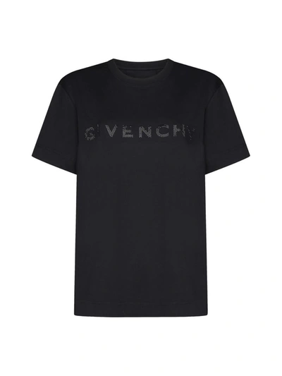 Givenchy T Shirt In Cotton With Rhinestones In Black