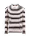Jil Sander Classic Striped Long-sleeve T-shirt In Soft Cotton In Beige
