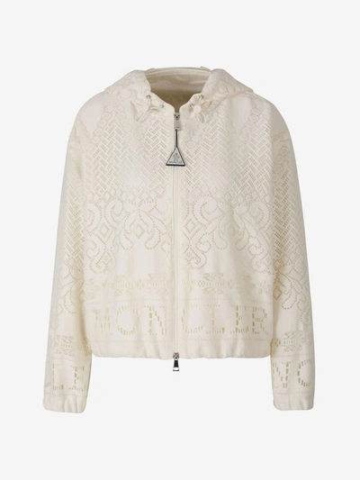 Moncler Sebaste Embroidered Lace Short Jacket In White