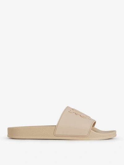 Palm Angels Logo Embossed Pool Slides In Beige