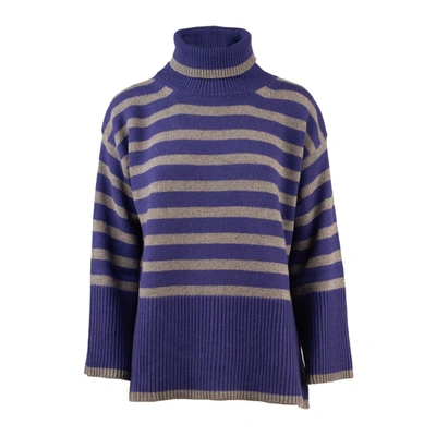 R.m. Knitwear Striped Turtleneck Jumper In Grey, Purple