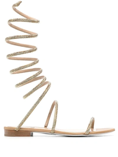 René Caovilla Cleo Spiral-strap Flat Sandals In Gold