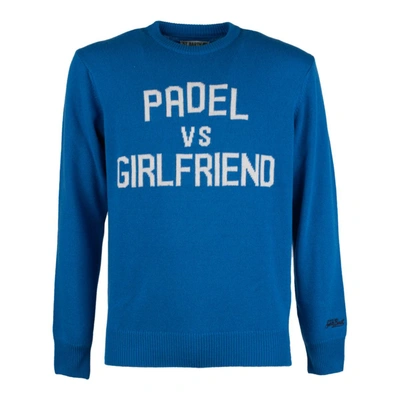 Saint Barth Crew-neck Sweater With Jacquard Print Padel Vs. Girlfriend In Blue