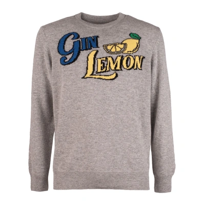 Saint Barth Gin Lemon Jacquard Print Crew Neck Sweater In Gray