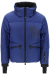 Moncler Printed Down Jacket With Hood And Ski Pass Pocket In Blue