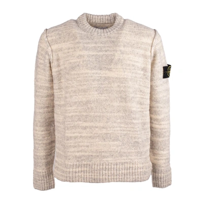 Stone Island Crew-neck Jumper In Two-tone Yarn In White