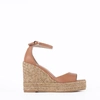 Stuart Weitzman Nudista Leather Ankle-strap Wedge Espadrilles In Tan